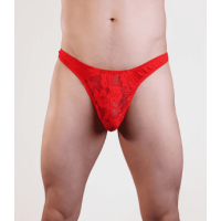 RED LACE THONG/W LYCRA L/XL